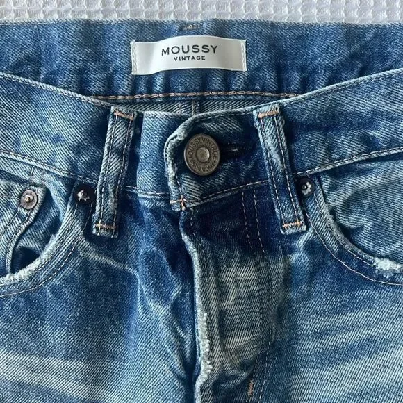 Moussy Vintage Women's 100% Cotton Distressed Fray Hem Light Ankle Jeans size 25